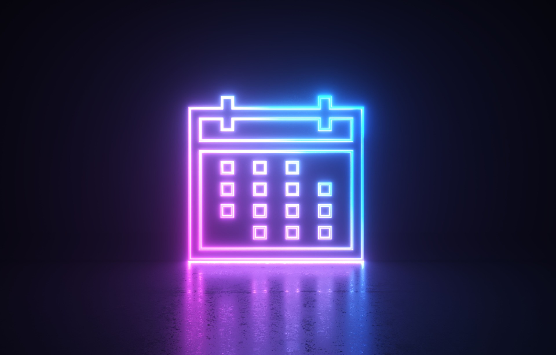Neon Calendar Symbol On Black Background